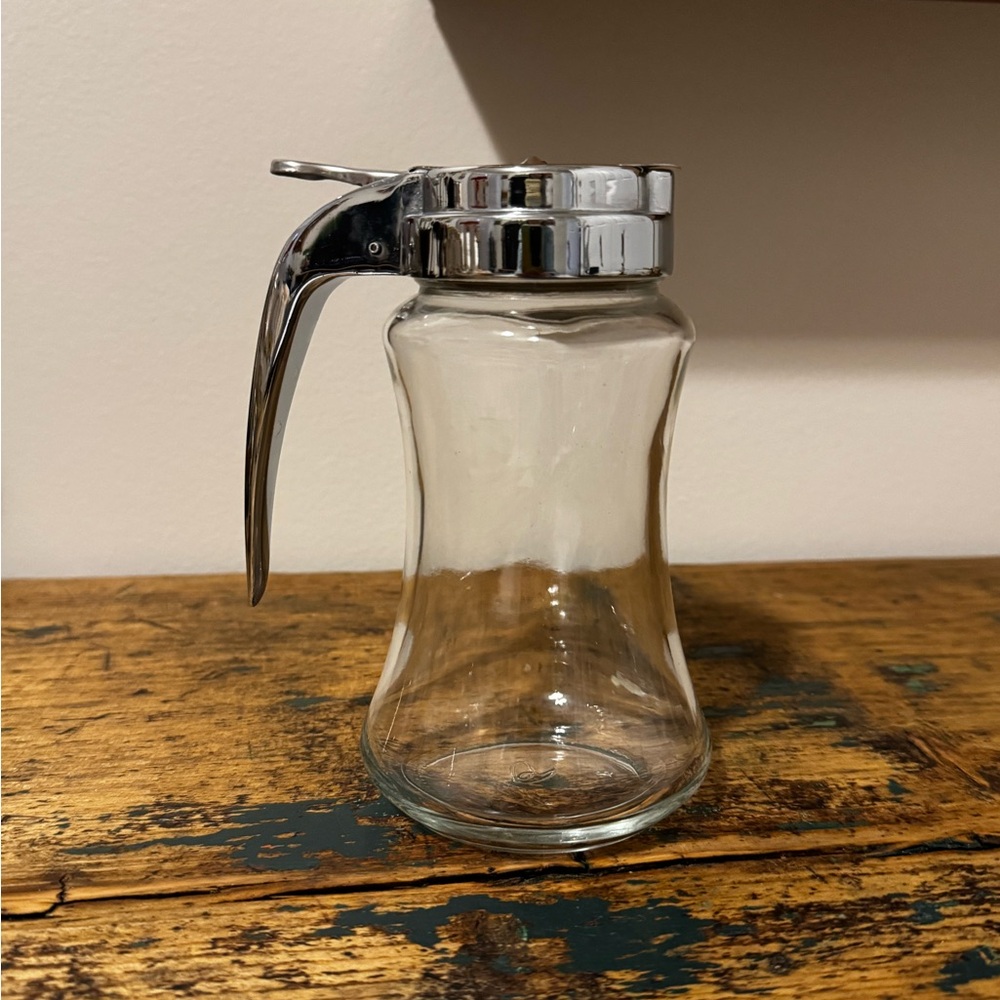 Glass Syrup Dispenser with Chrome Lid